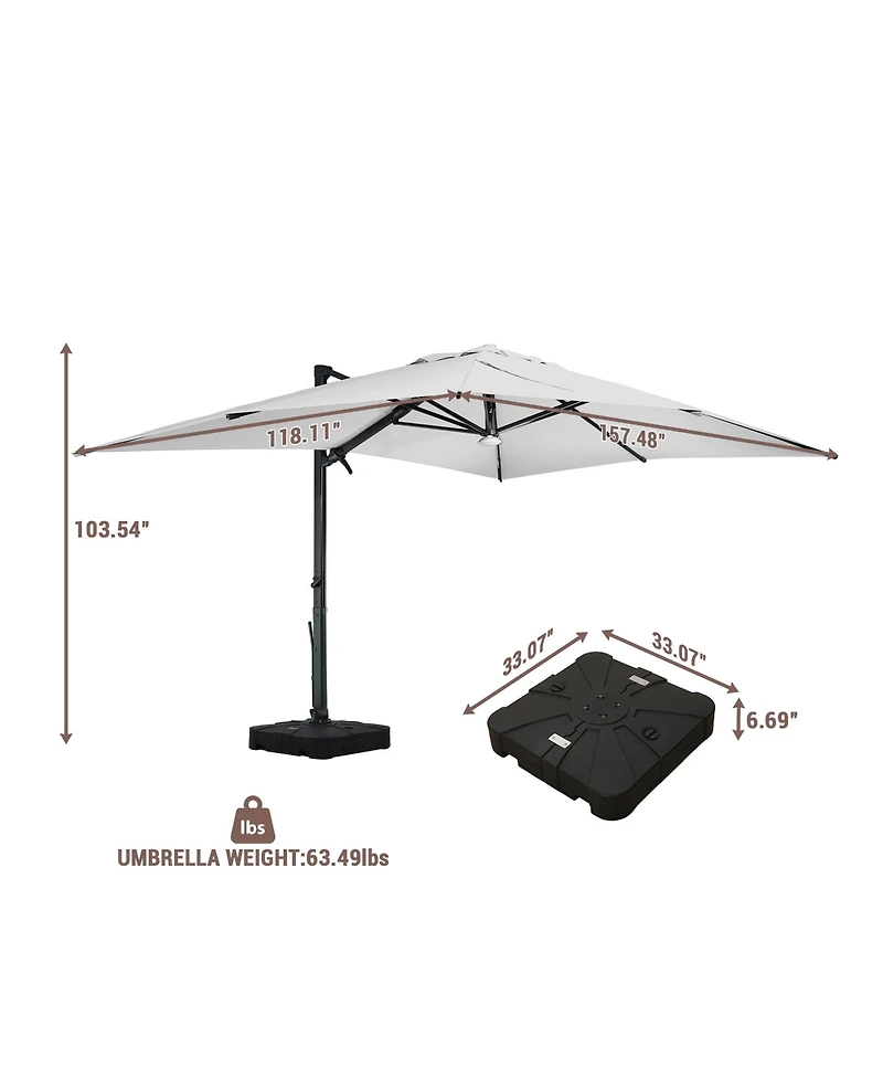 Mondawe 156"W x 120"D Rectangular Cantilever Umbrella with Detachable Led Atmosphere Light and Bluetooth Player, w/ Weight Base Included