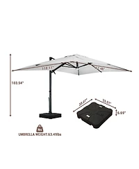 Mondawe 156"W x 120"D Rectangular Cantilever Umbrella with Detachable Led Atmosphere Light and Bluetooth Player, w/ Weight Base Included