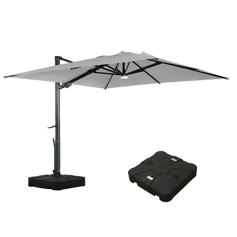 Mondawe 120" Square Cantilever Umbrella with Detachable Led Atmosphere Light and Bluetooth Player, w/ Weight Base Included