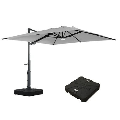 Mondawe 120" Square Cantilever Umbrella with Detachable Led Atmosphere Light and Bluetooth Player, w/ Weight Base Included