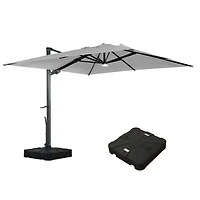 Mondawe 120" Square Cantilever Umbrella with Detachable Led Atmosphere Light and Bluetooth Player, w/ Weight Base Included