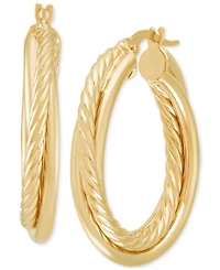 Italian Gold Polished Intertwined Rope Small Hoop Earrings in 10K Gold, 1"