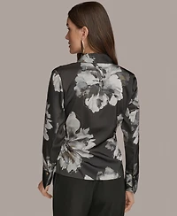 Donna Karan New York Women's Long-Sleeve Printed Shawl-Collar Blouse