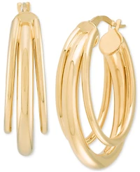 Italian Gold Polished Triple Tube Oval Hoop Earrings in 10k Gold
