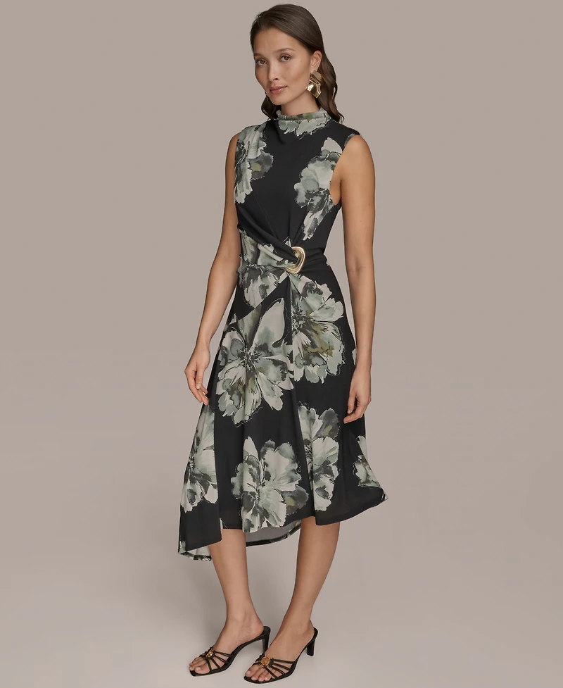Donna Karan New York Women's Printed Sleeveless High-Neck Fit & Flare Dress