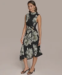 Donna Karan New York Women's Printed Sleeveless High-Neck Fit & Flare Dress