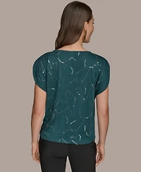 Donna Karan New York Women's Short-Sleeve Embroidered Sequined Top