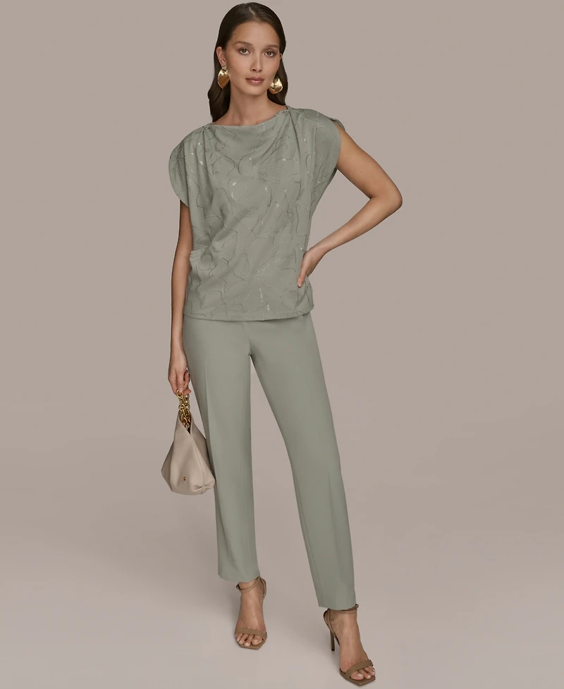 Donna Karan New York Women's Short-Sleeve Embroidered Sequined Top