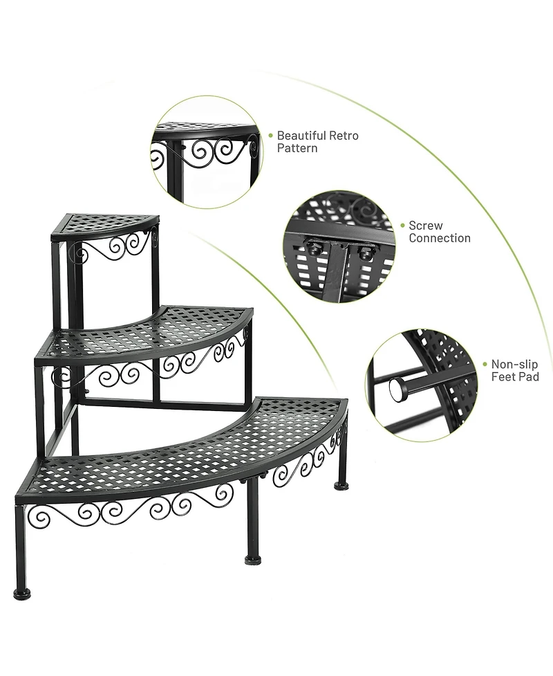 Fan-shaped 3-tier Pot Plant Stand, Stair-step Design to Accommodate More Greenery