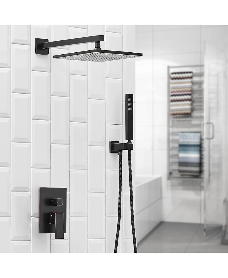 Greenspring Luxurious Single Handle 2-Spray 10 in. Wall Mount Square Shower Head with Hand Faucet Brushed Gold