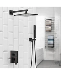 Greenspring Luxurious Single Handle 2-Spray 10 in. Wall Mount Square Shower Head with Hand Faucet Brushed Gold