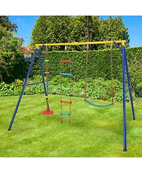 Gymax 4-in-1 Kids Swing Set Carbon Steel Swing Stand w/ Basketball Hoop Climbing Ladder