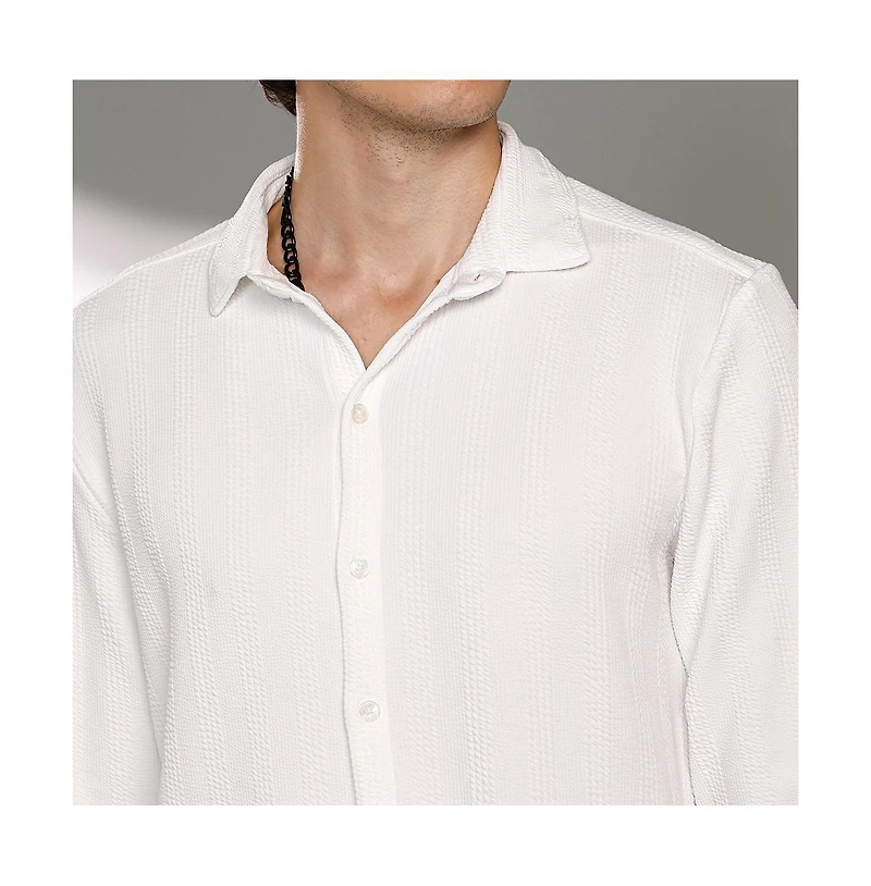 Campus Sutra Men's Chalk White Rope-Textured Shirt