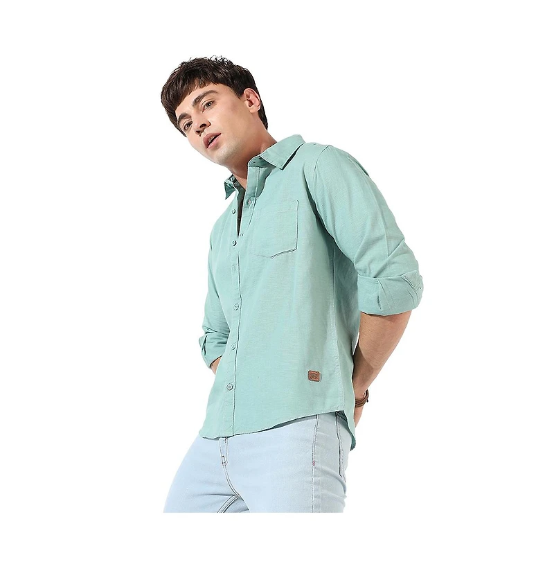 Campus Sutra Men's Solid Aqua Green Regular Fit Casual Shirt