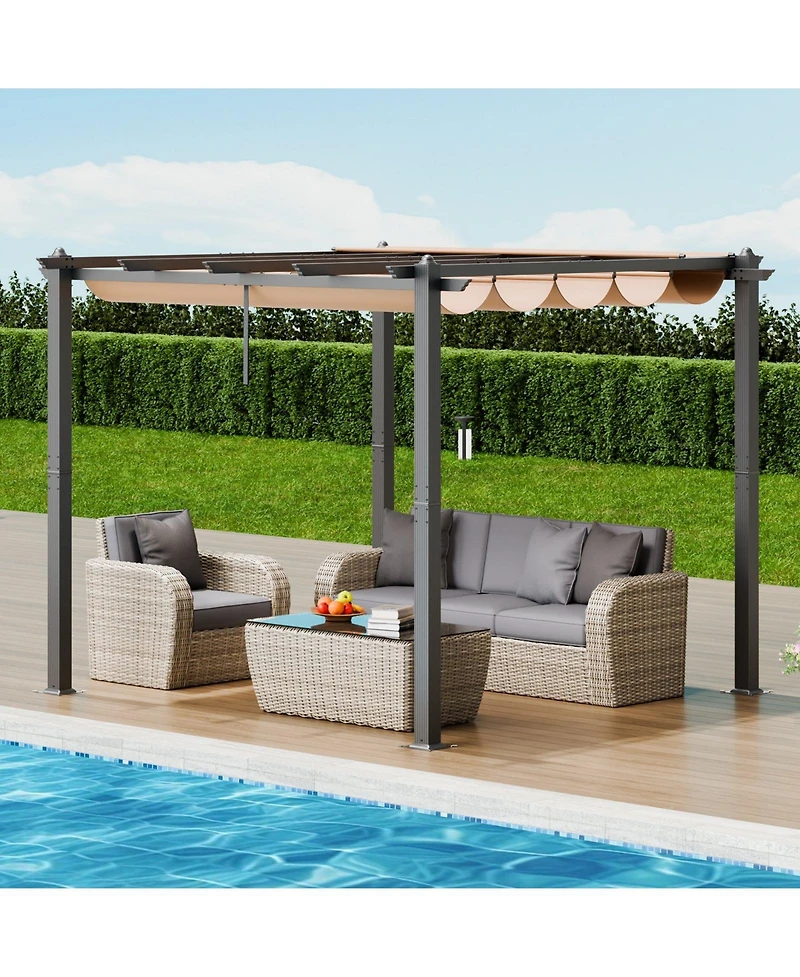 Slickblue Outdoor Retractable Pergola with Sun Shade Canopy Aluminum