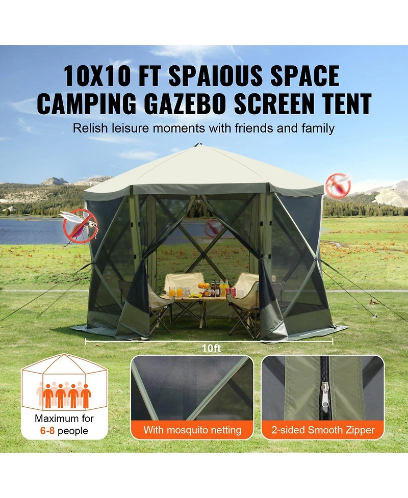 Quick Set Pop Up Screen Tent 6 Sided Canopy with Privacy Cloths and Mesh Windows