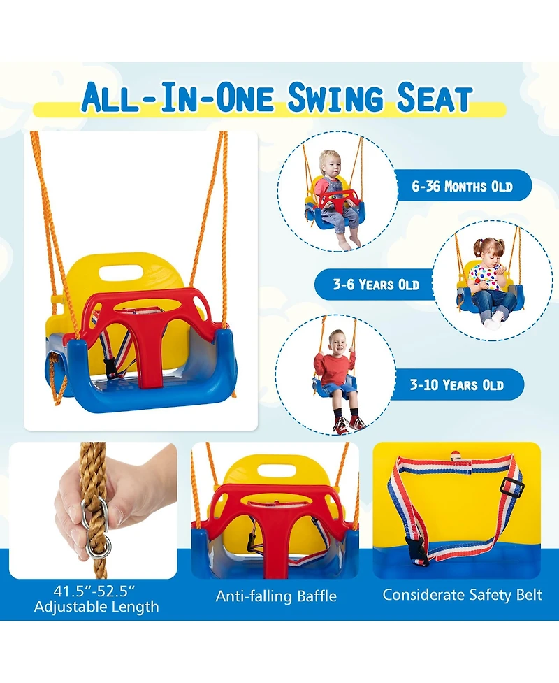 Gymax 3-in-1 Kids Swing Set 660 Lbs Carbon Steel Swing Frame w/ Belt Swing for Toddlers