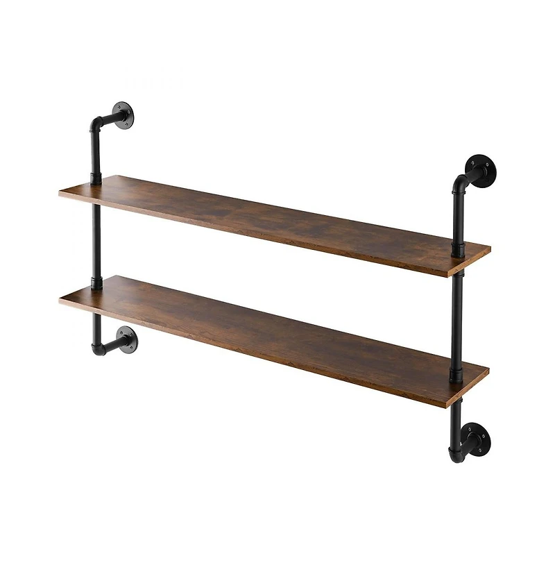 2 Tier Industrial Pipe Wall-Mount Shelf for Kitchen Bedroom and Living Room
