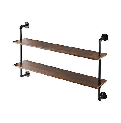 2 Tier Industrial Pipe Wall-Mount Shelf for Kitchen Bedroom and Living Room