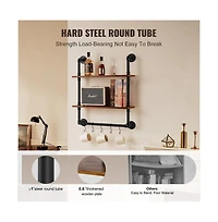 Slickblue Wall-Mount Industrial Pipe Shelf 2 Tier for Kitchen Bedroom or Office Storage