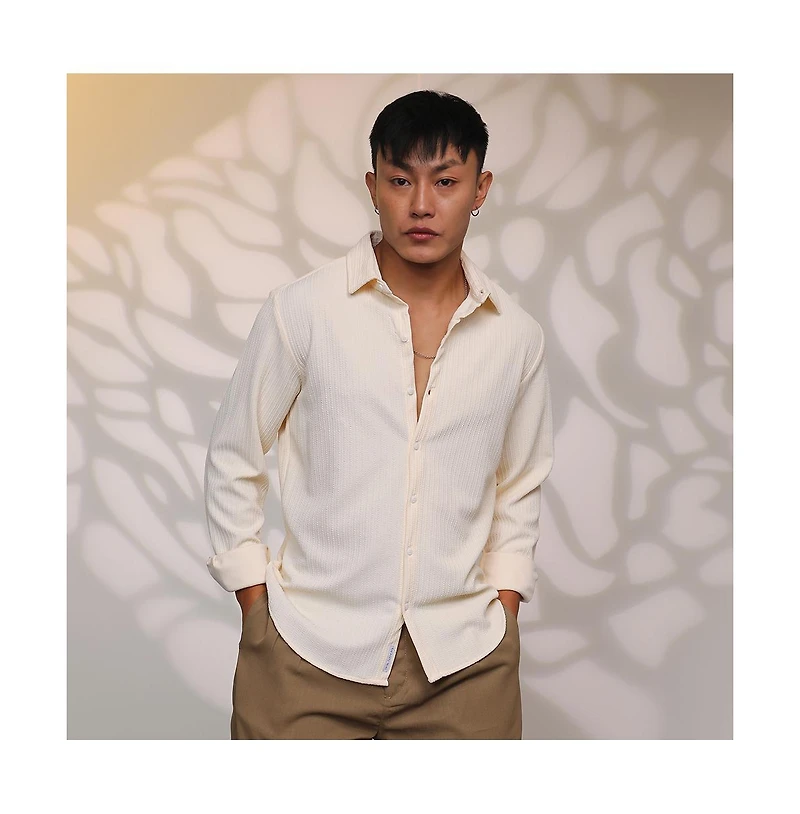 Campus Sutra Men's Pale Yellow Stripe-Creased Shirt