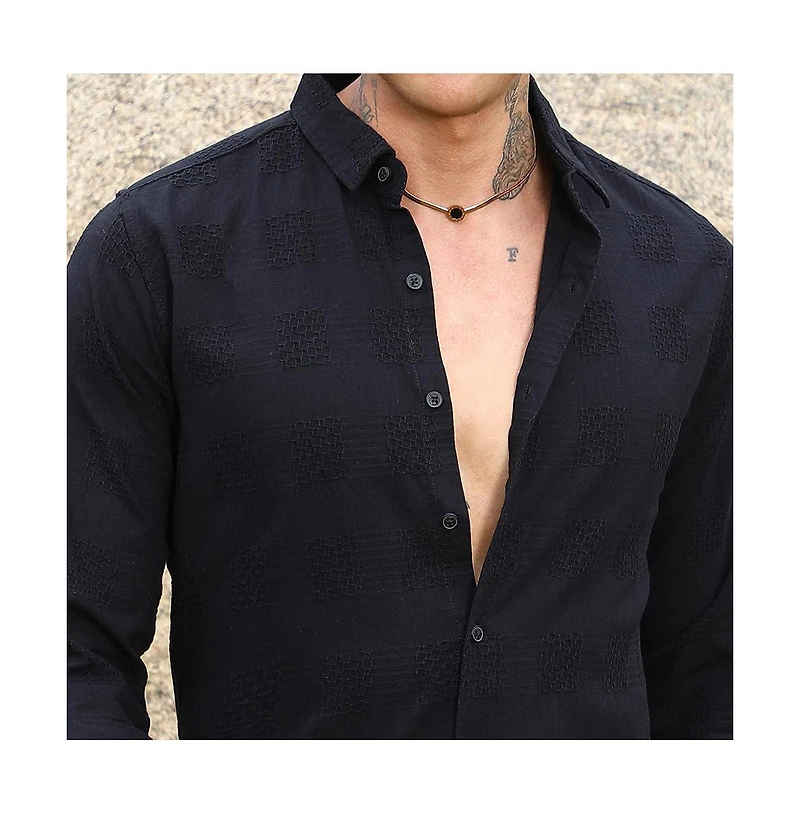 Campus Sutra Men's Midnight Black Hive-Checkered Shirt