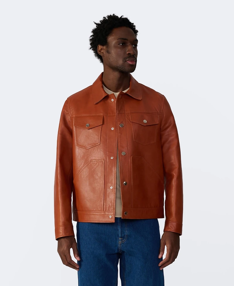 Furniq Uk Men's Leather Trucker Jacket
