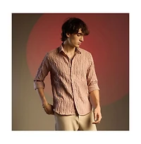 Campus Sutra Men's Salmon Pink Grain-Textured Shirt