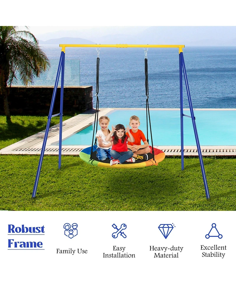 Gymax Boys 40'' Flying Saucer Tree Swing Extra Large Heavy Duty A-Frame Steel Swing Stand