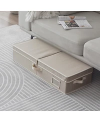 WeThinkStorage Folding Fabric Under Bed Organizer w/Double Open Lid - Clay