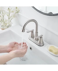 Greenspring 4 in. Centerset 2-Handle High-Arc Bathroom Faucet Brushed Nickel