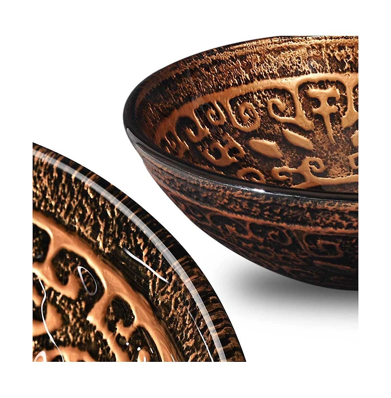 Aquaterior Tempered Glass Vessel Sink Antique Totem with Single Handle Faucet