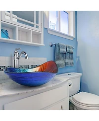 Aquaterior Bathroom Vessel Sink Tempered Glass WaterDrop w/ Single Handle Faucet