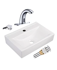 Aquaterior 5" Touchless Bathroom Faucet with Rectangle Vessel Sink Brush Chrome