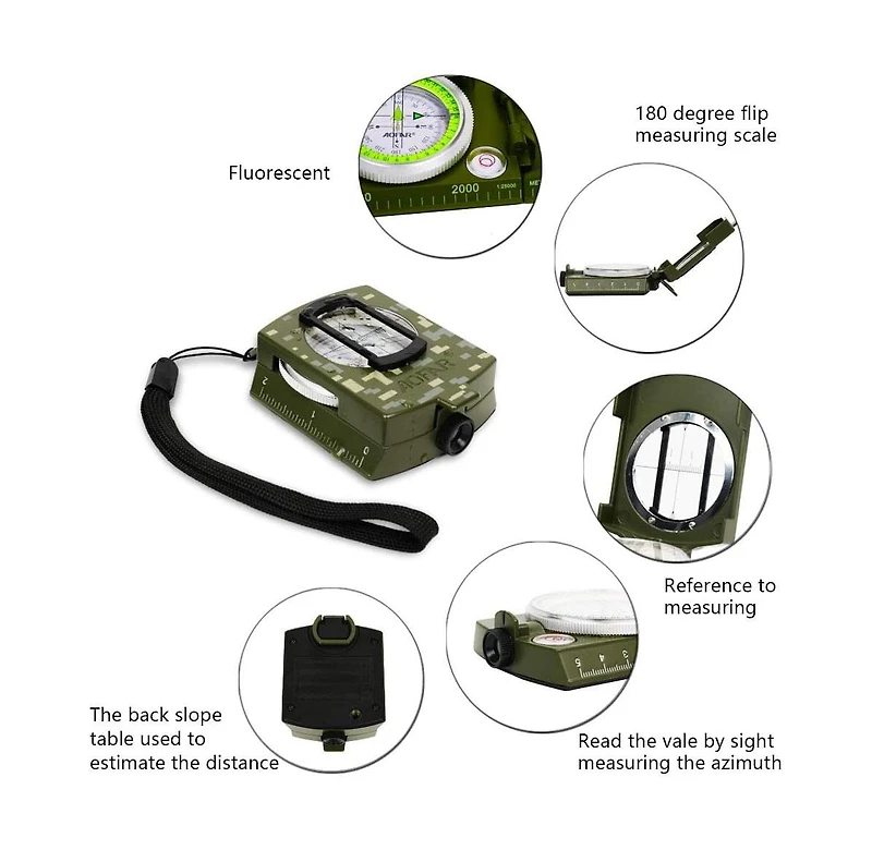 Aofar Af-4580 Military Compass & Fire Starter, Waterproof, Shakeproof, Survival Kit for Camping, Hiking, Hunting, Backpacking