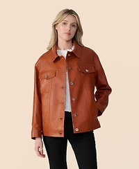 Furniq Uk Women's Leather Shirt Jacket