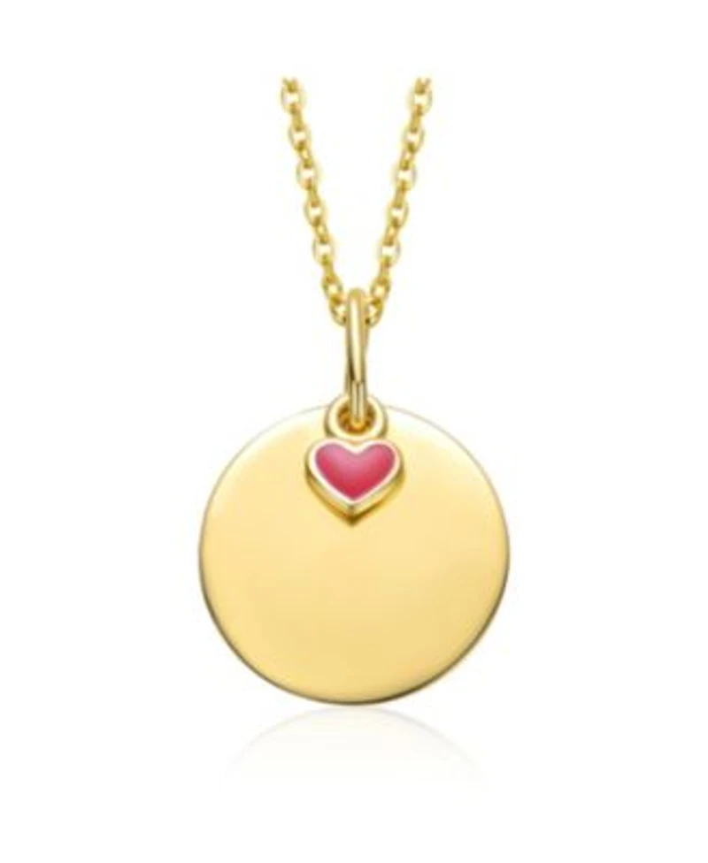 14k Gold Plated With Disc Red Heart Pendant Necklace