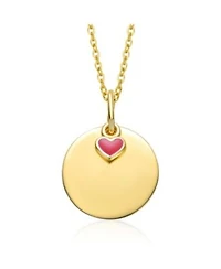 14k Gold Plated With Disc Red Heart Pendant Necklace