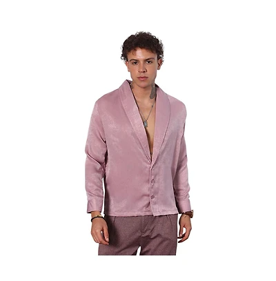 Campus Sutra Men's Flamingo Pink Shawl Collar Shirt