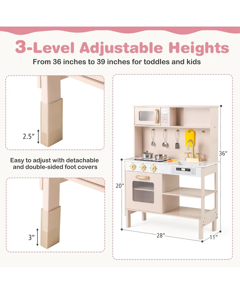 Play Kitchen Height Adjustable with Microwave and Lights and Sounds For Kids