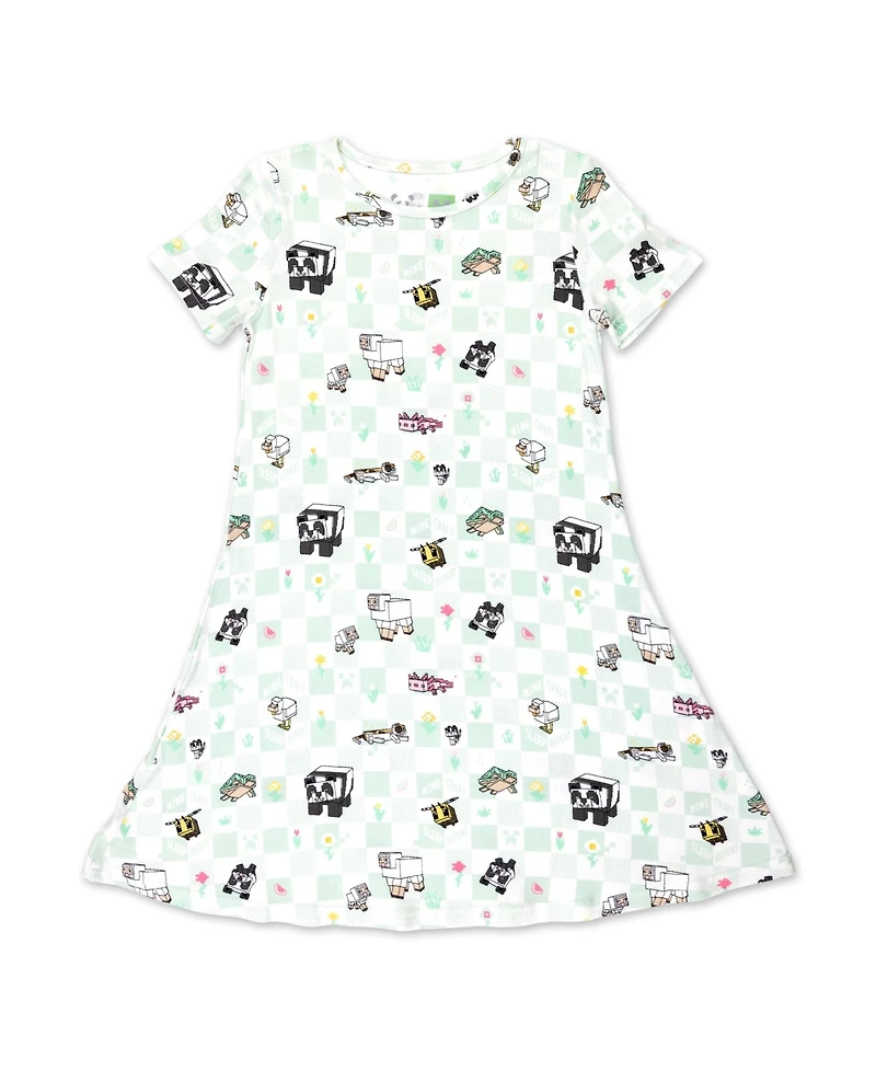 Bellabu Bear Toddler Girls Minecraft Sleep Repeat Short Sleeve Dress