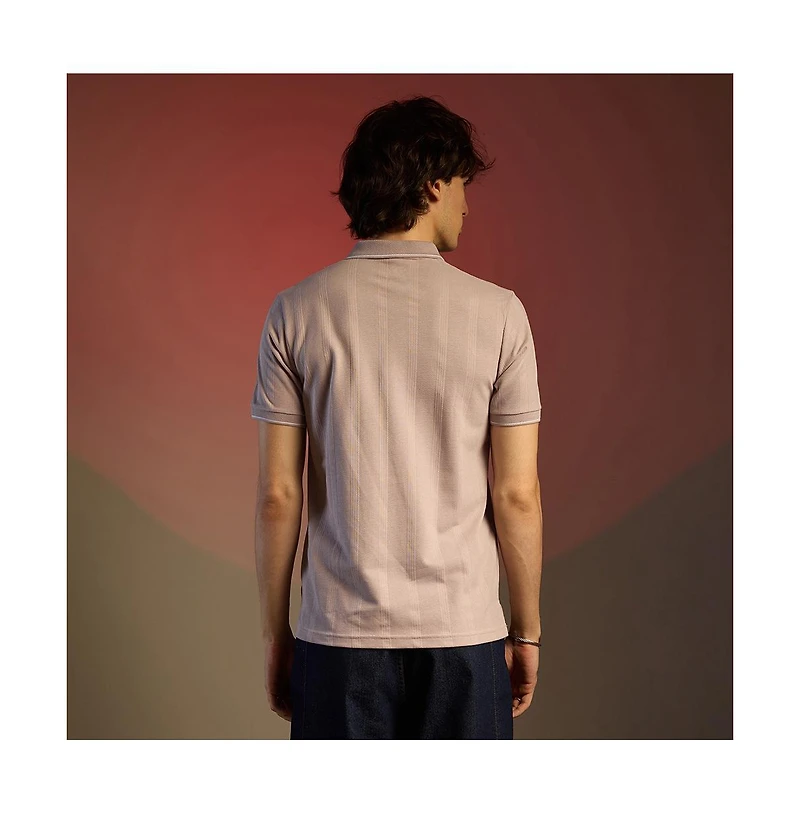 Campus Sutra Men's Blush Pink Lined-Knit Polo T-Shirt