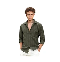 Campus Sutra Men's Fern Green Multitrack-Striped Shirt