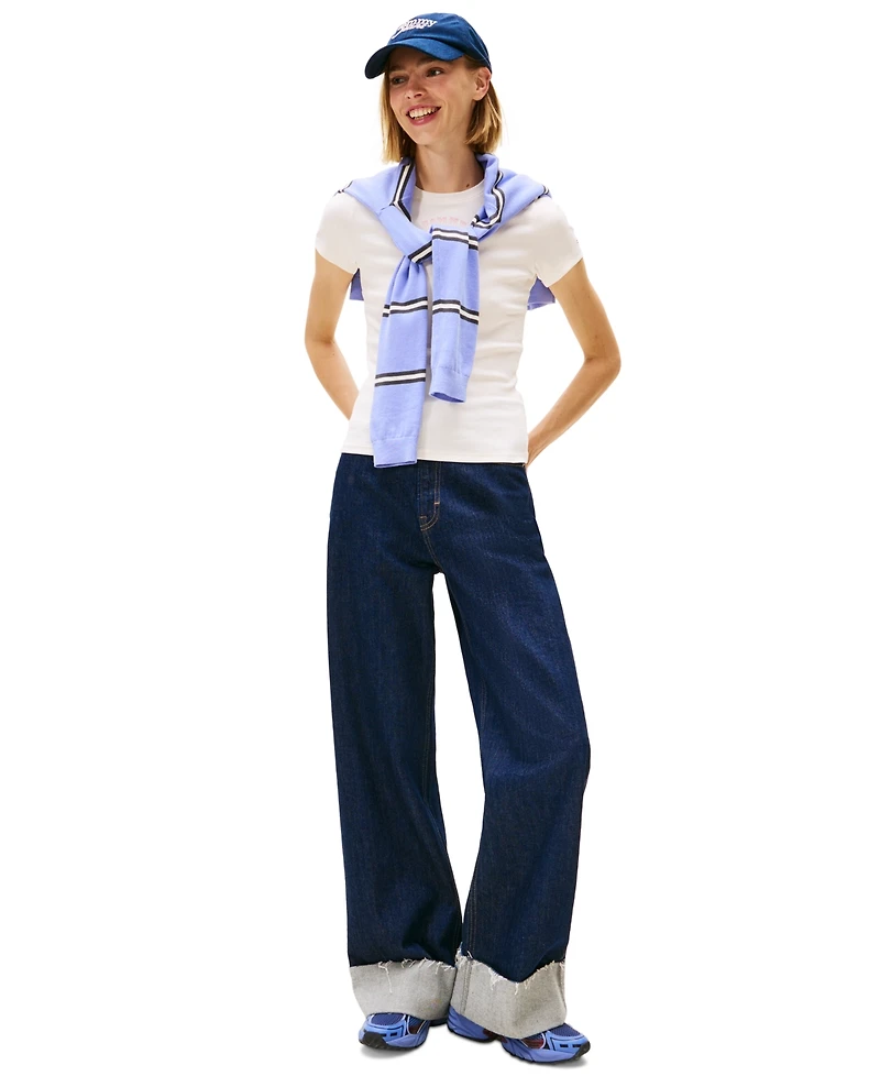 Tommy Jeans Women's Slim Western Ribbed Short-Sleeve T-Shirt