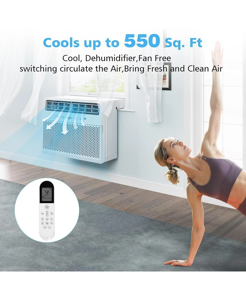 Zafro 12,000 Btu Window Ac Quiet Energy Efficient Cools up to 550 SqFt 6 in 1 Modes 3 Fan Speeds Remote Control Touch Panel for Home or Office