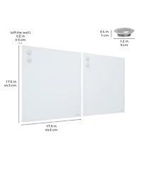 ECR4Kids MessageStor Magnetic Dry-Erase Glass Board with Magnets, 17.5in x 17.5in, White, 2-Pack