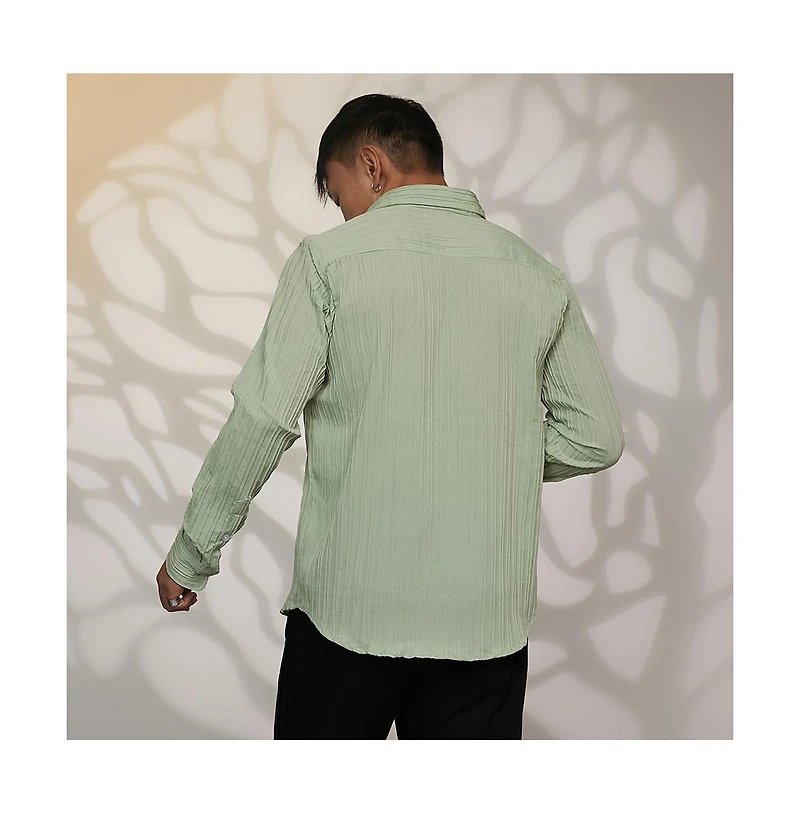 Campus Sutra Men's Sage Green Self-Design Striped Shirt
