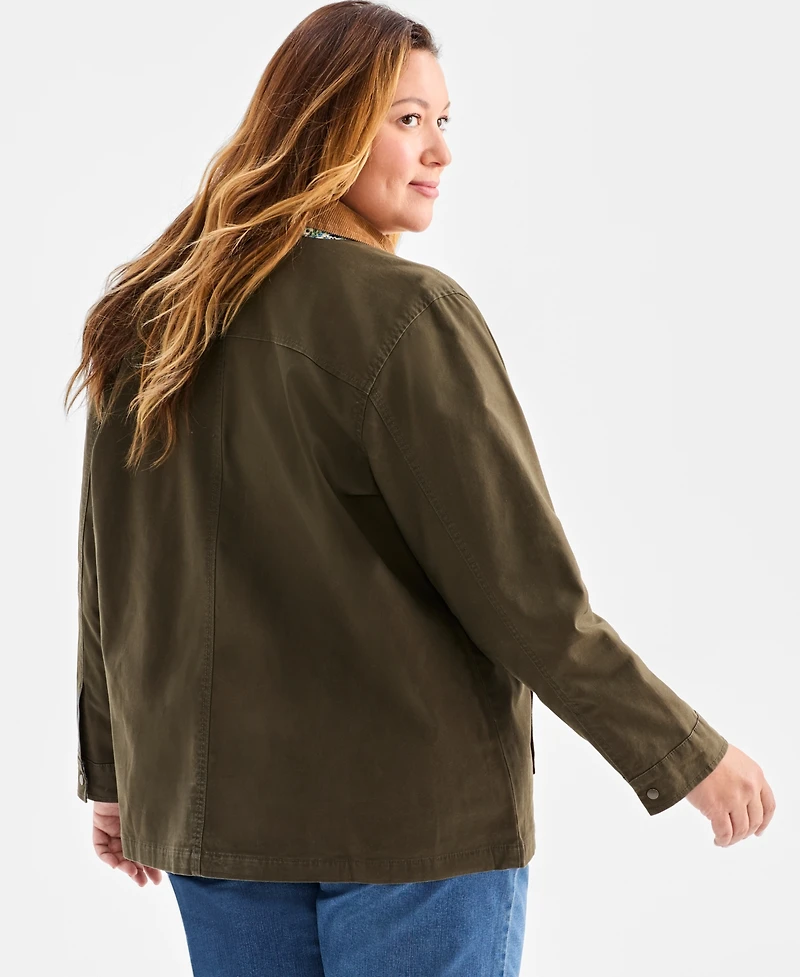 Style & Co Plus Canvas Collared Utility Jacket, Macy's Exclusive