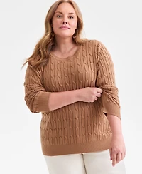 Style & Co Plus Size Cotton Cable-Knit Crewneck Sweater, Macy's Exclusive