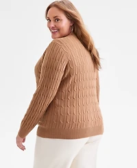 Style & Co Plus Size Cotton Cable-Knit Crewneck Sweater, Macy's Exclusive